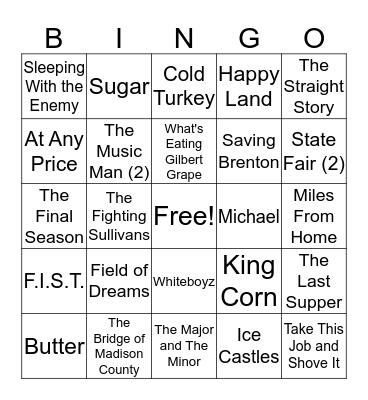 Movies Made in Iowa Bingo Card