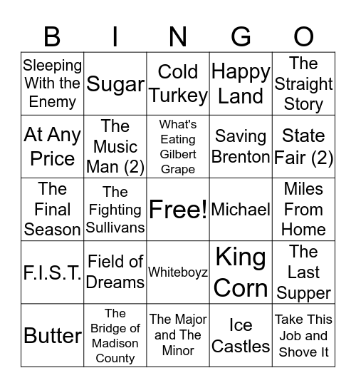 Movies Made in Iowa Bingo Card