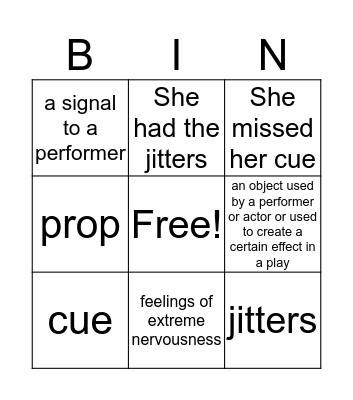 Oh No! Stage Fright Vocabulary Words Bingo Card
