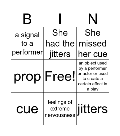 Oh No! Stage Fright Vocabulary Words Bingo Card