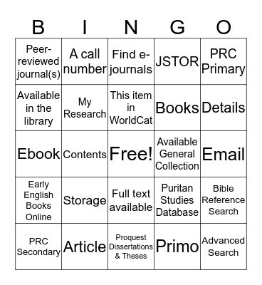 William Perkins Library  Bingo Card