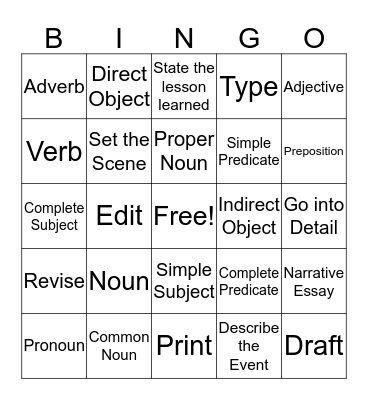 English II Bingo Card