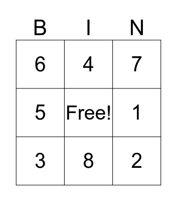 number recognition Bingo Card