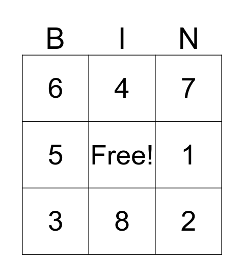 number recognition Bingo Card