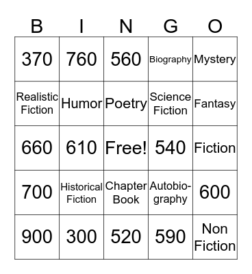 Reading Bingo Card