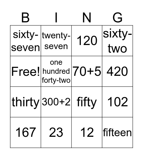 Place Value  Bingo Card
