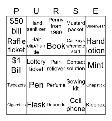 Purse Bingo! Bingo Card