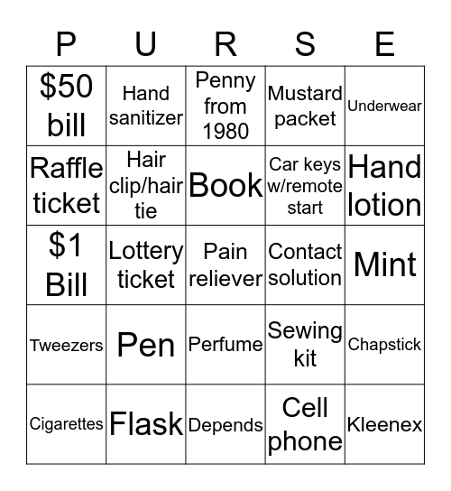 Purse Bingo! Bingo Card