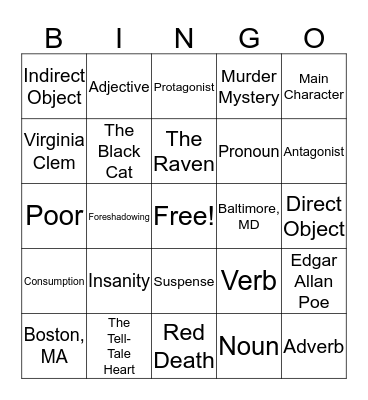 English I Bingo Card