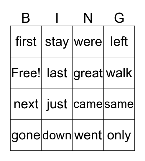 Sight Words Bingo Card