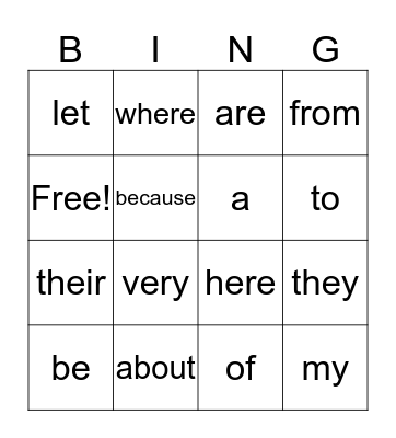 Sight Words 1 Bingo Card