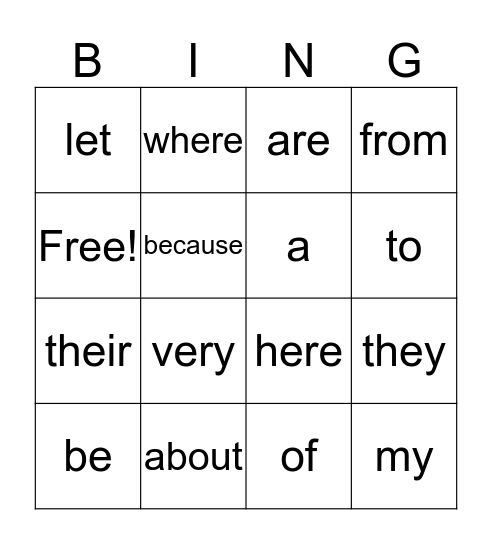 Sight Words 1 Bingo Card