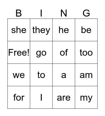 sight words 1 Bingo Card