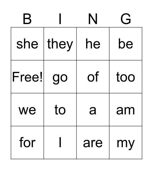 sight words 1 Bingo Card