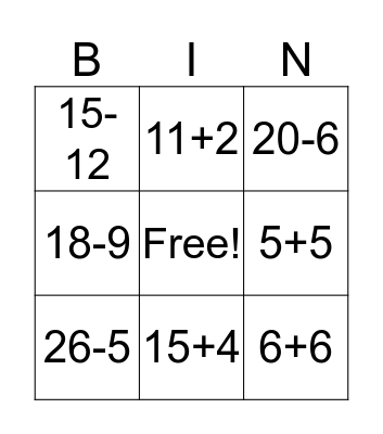 Math Facts Bingo Card