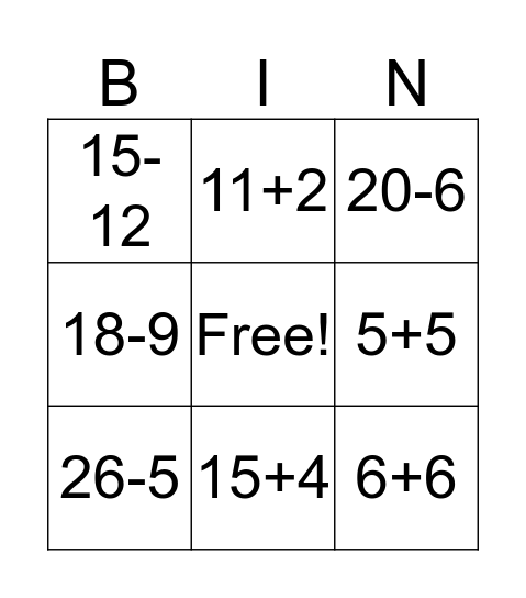 Math Facts Bingo Card
