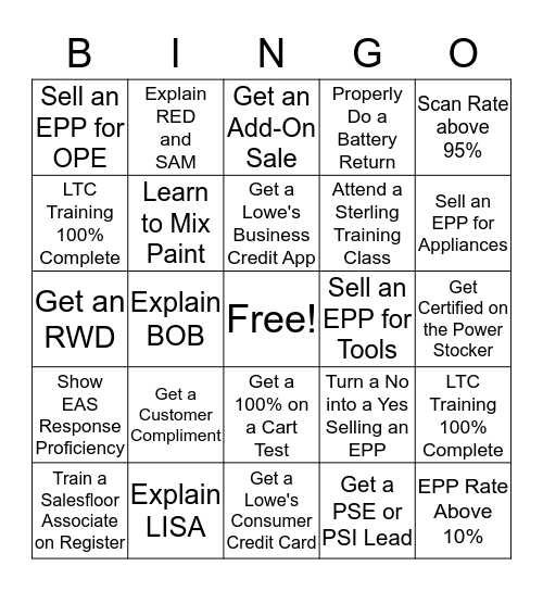 Front End at Lowe's  Bingo Card
