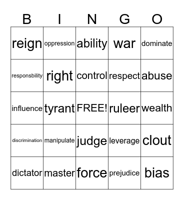 POWER bingo Card