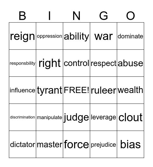 POWER bingo Card