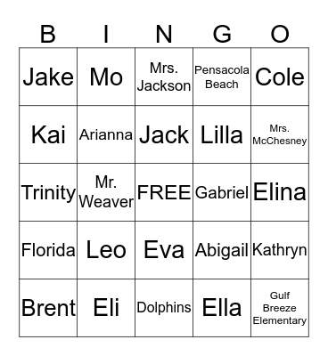 First Grade Bingo Card