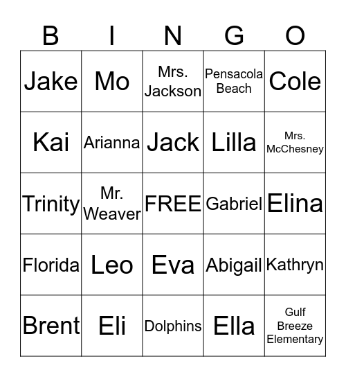 First Grade Bingo Card