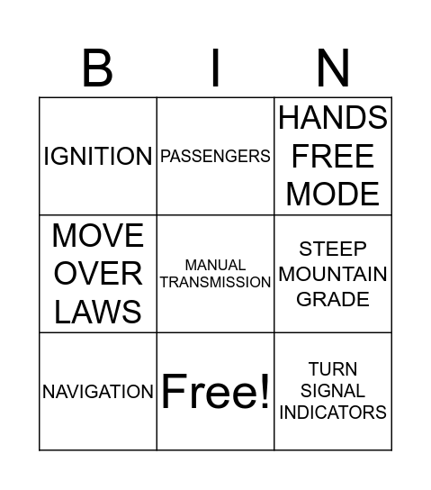 WORDS TO DRIVE BY Bingo Card