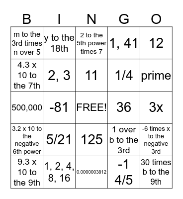 Pre-Algebra Chapter 4 Bingo Card