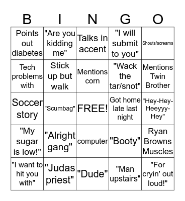 B                  R                 O                 W                 N Bingo Card