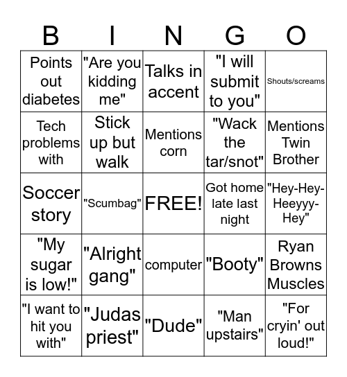 B                  R                 O                 W                 N Bingo Card