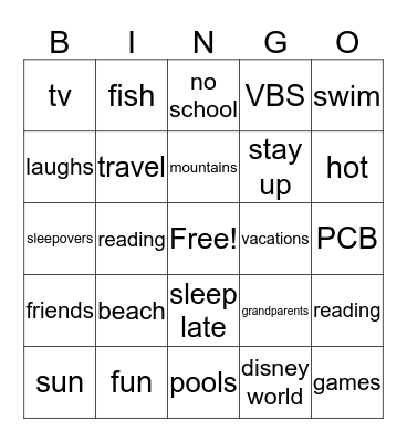 summer Bingo Card