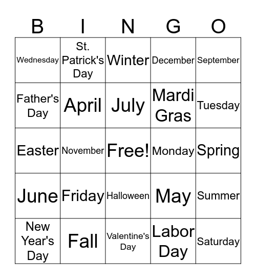 The Calendar Bingo Card