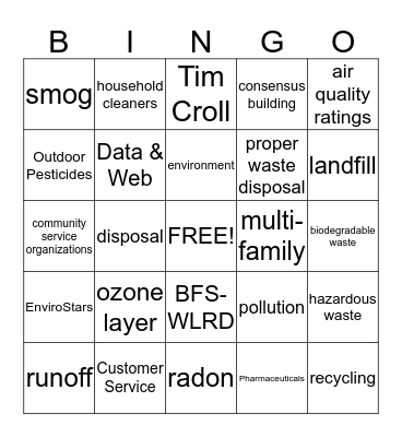 A healthy community and environment Bingo Card