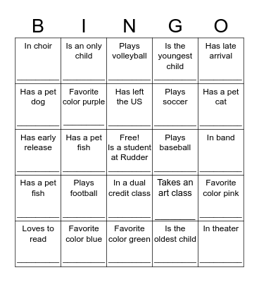 Getting to Know You Bingo Card