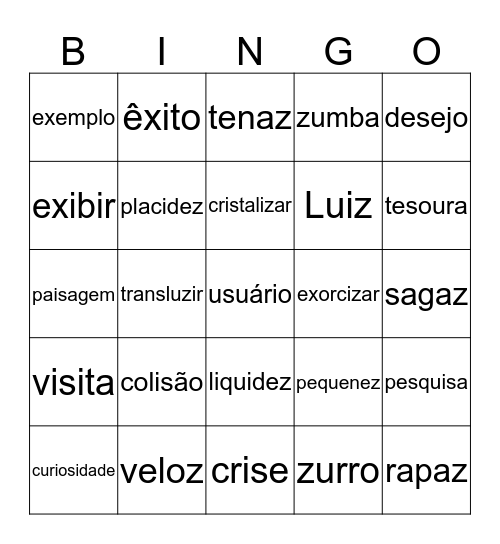 Bingo educativo: Sons do [Z] Bingo Card