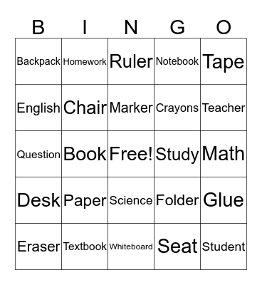 Classroom Words Bingo Card