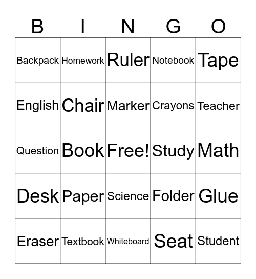 Classroom Words Bingo Card