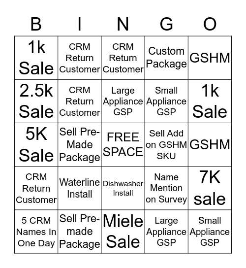 Appliances Bingo Card