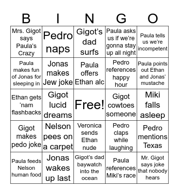 Beach Week BINGO Card