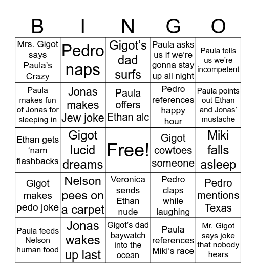 Beach Week BINGO Card