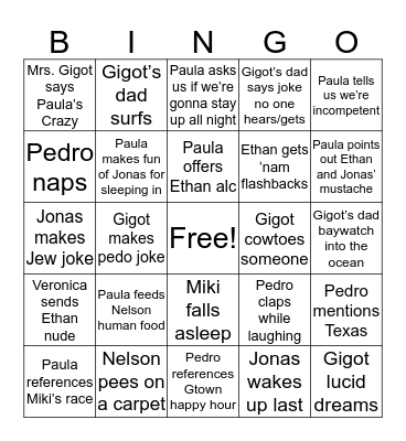 Beach Week BINGO Card