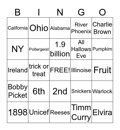 OSI Halloween  Bingo Card