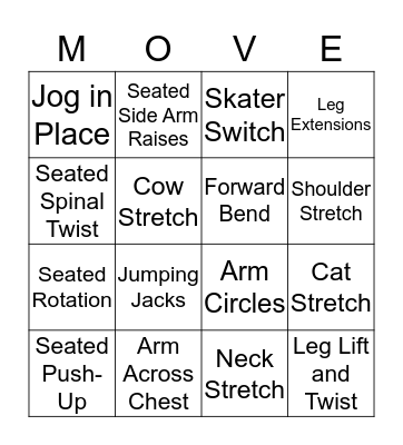 Fitness Bingo Card