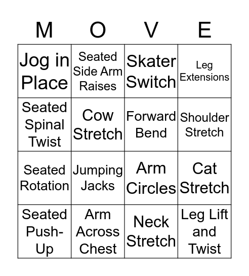 Fitness Bingo Card