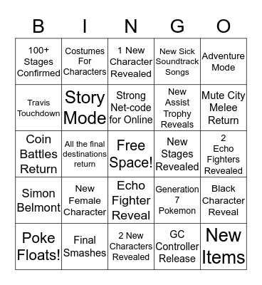 Smash Ultimate Direct Bingo Card