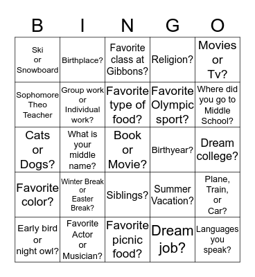 Untitled Bingo Card