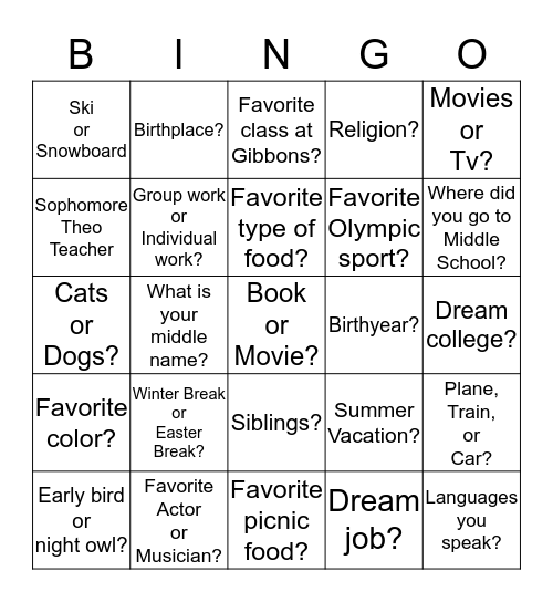 Untitled Bingo Card