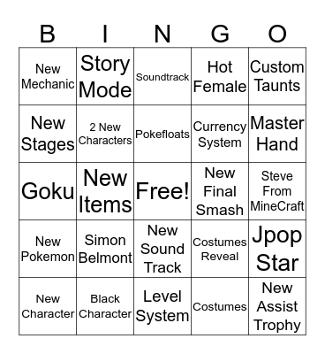 Super Smash Bingo Card