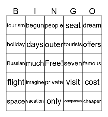 Space Tourism Bingo Card