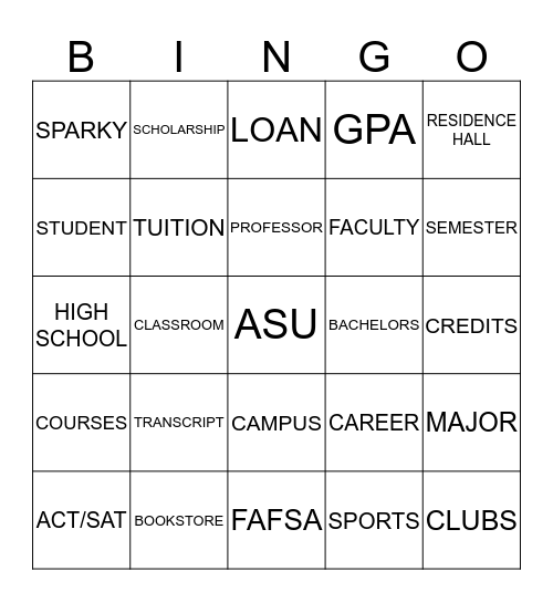 COLLEGE BINGO Card