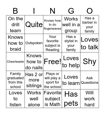 Getting to know you! Bingo Card